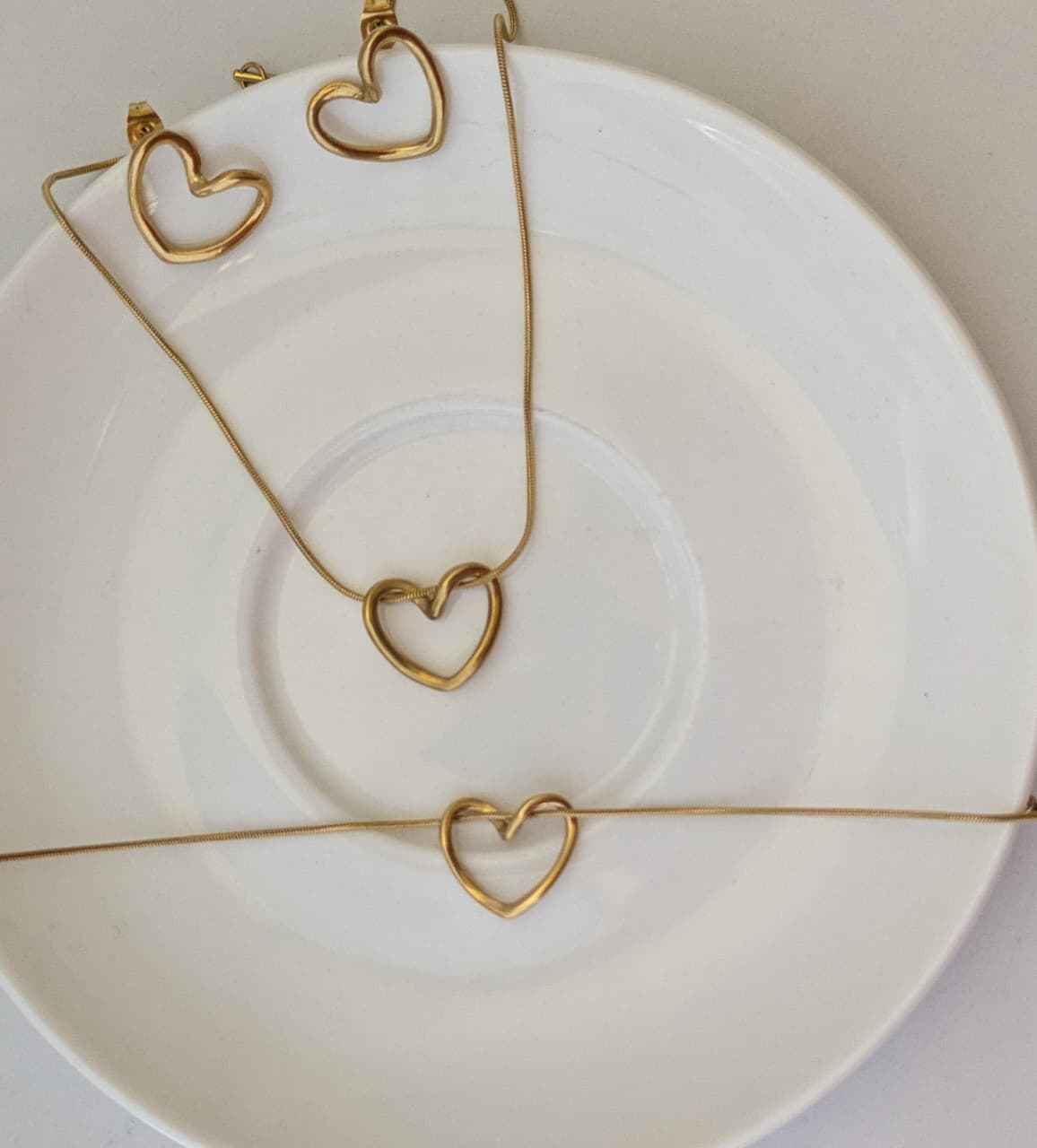 Gold Plated Stainless Steel Heart Necklace & Bracelet Set