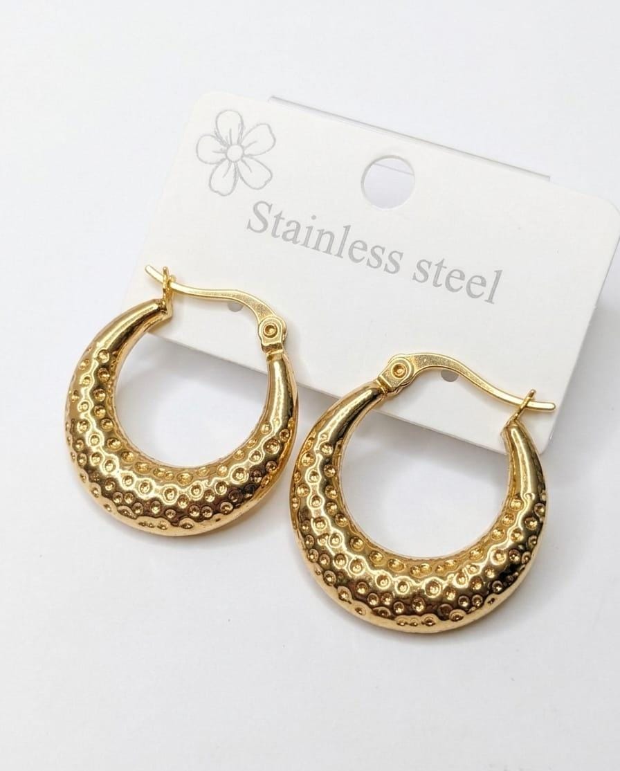 Gold Plated Stainless Steel Hammered Hoop Earrings