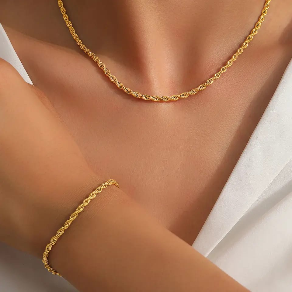 Stainless Steel Rope Style Necklace & Bracelet Combo