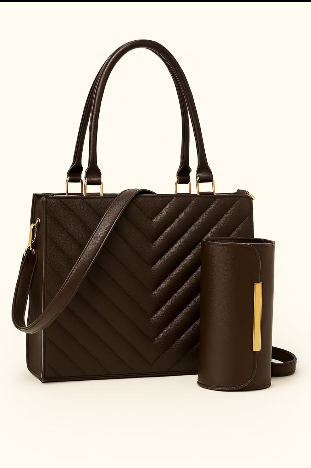 Exquisite Vertical Chevron Quilted Handbag Set