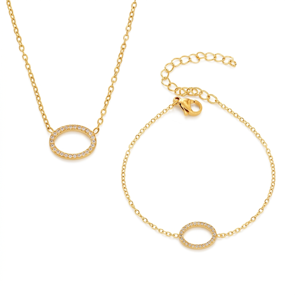 Stainless steel Oval Crystal Jewelry Set – Necklace & Bracelet (only bracelet available)