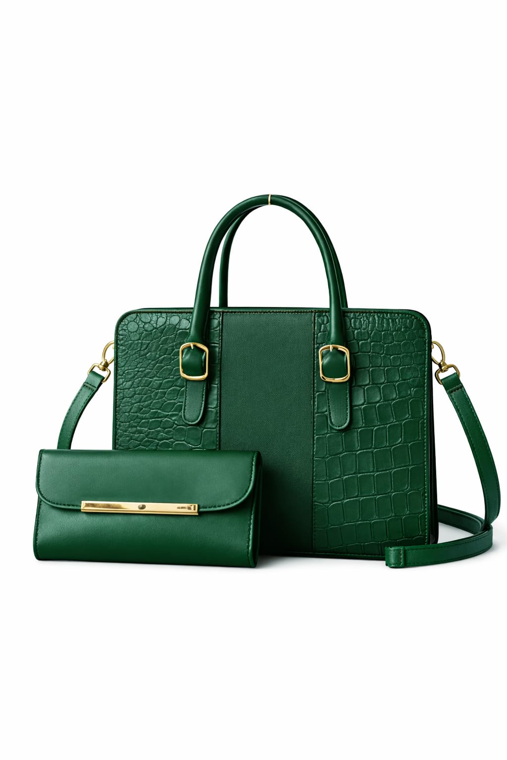 Premium textured handbag and matching clutch
