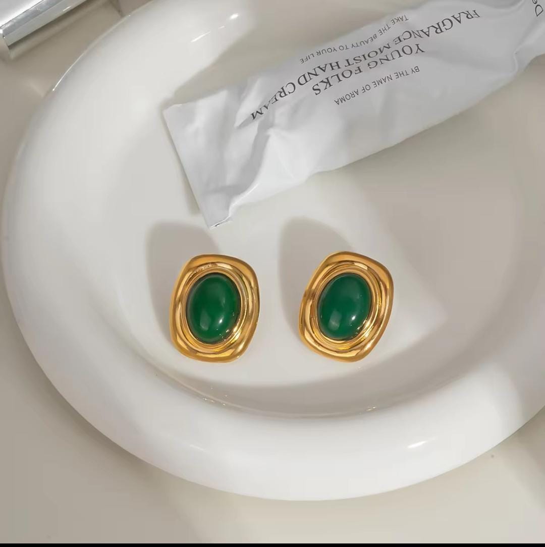 Premium stainless steel earrings with Emerald Accents