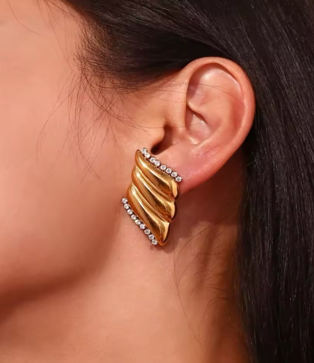 Stainless steel gold fan earrings