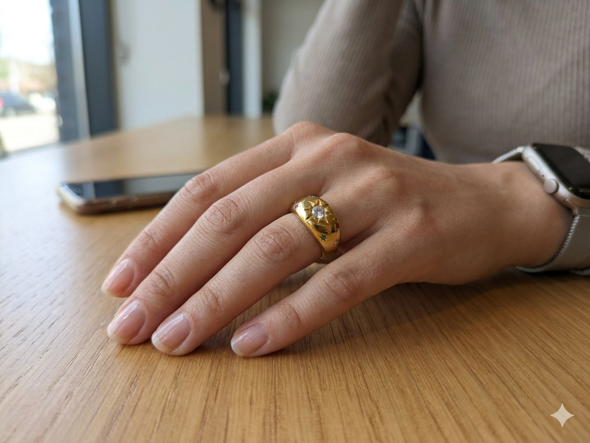 Stainless steel starburst diamond ring