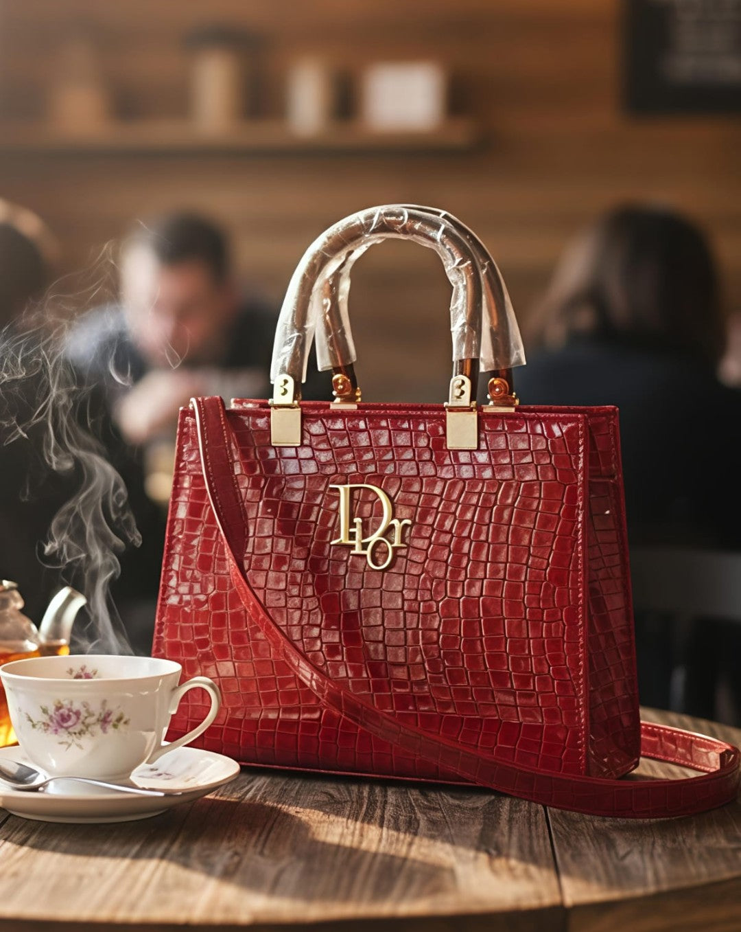Luxury Dior Inspired Croc-Embossed Tote Bag with Bamboo Handles – Available in Multiple Colors