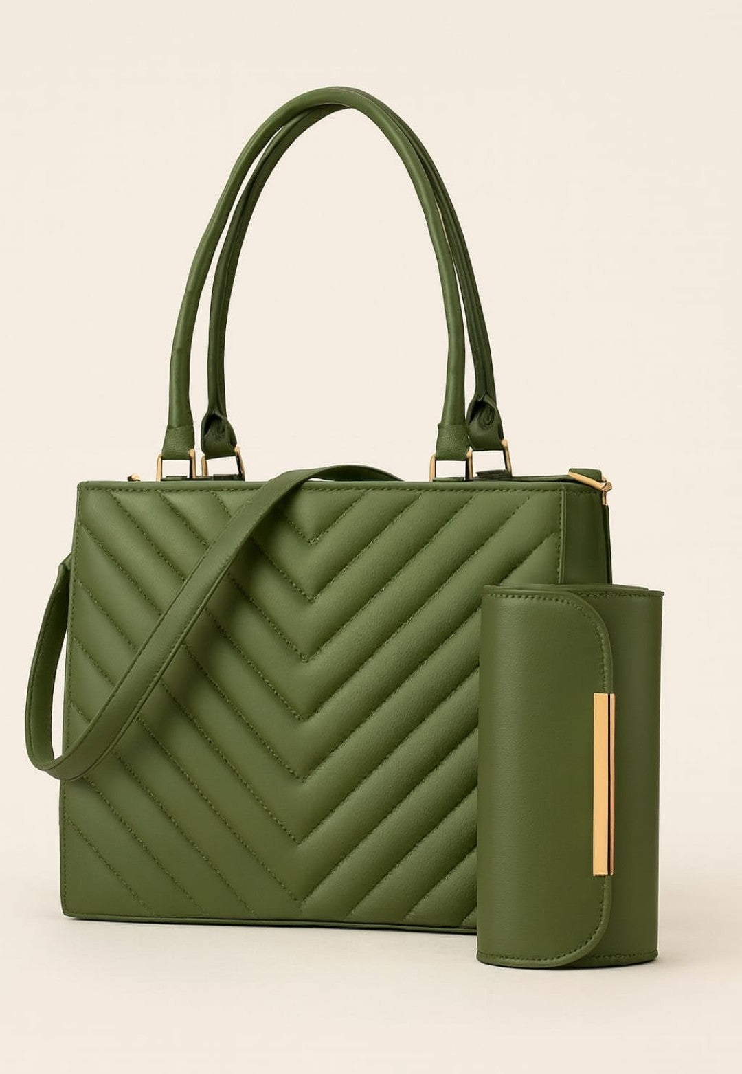 Exquisite Vertical Chevron Quilted Handbag Set